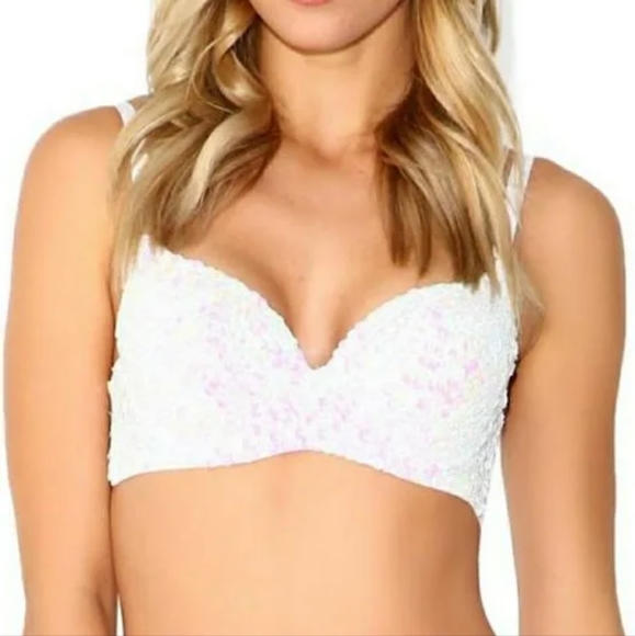 iHeartRaves White Sequin Bra S - Picture 1 of 8